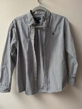 Polo Ralph Lauren Men's Large Cotton Black and White Gingham Button Down Shirt